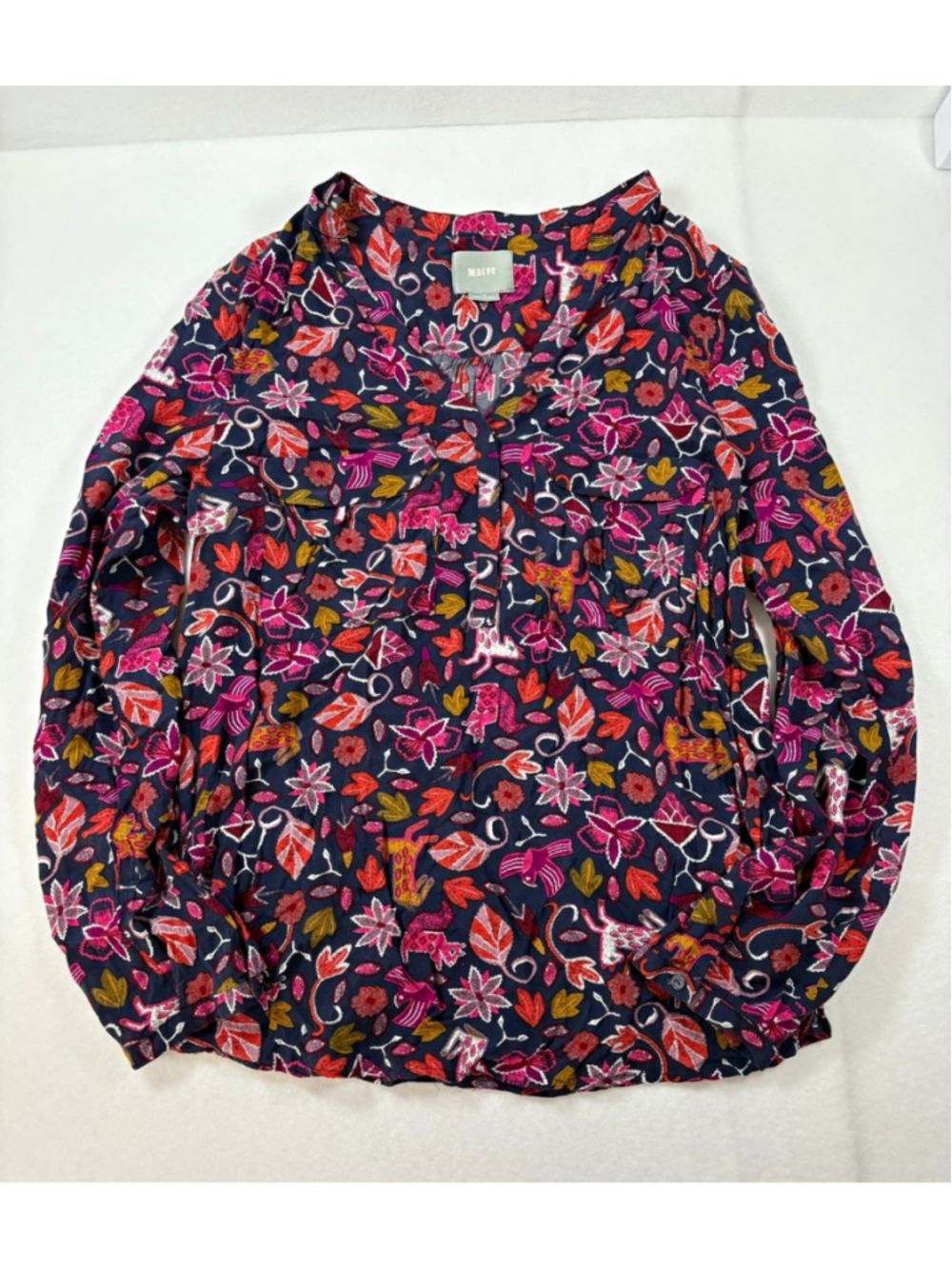 Maeve by Anthropology Moonflower Navy Squirrel Blouse Size 10
